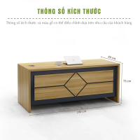 Bàn Giám Đốc Họa Tiết Kim Cương Màu Gỗ Sồi Pha Đen - BGĐ128