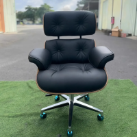 Ghế Giám Đốc Da Đen Khung Gỗ Kèm Đôn Chân - GGĐ50