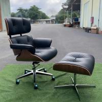 Ghế Giám Đốc Da Đen Khung Gỗ Kèm Đôn Chân - GGĐ50