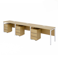 Cụm Bàn Làm Việc 3 Người Chân Sắt Có Yếm - BC44