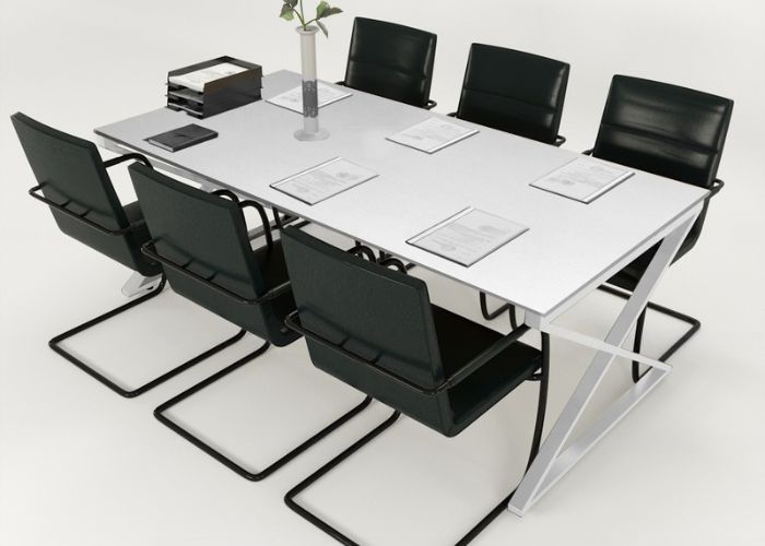 Bàn họp chân chữ X màu trắng tạo điểm nhấn