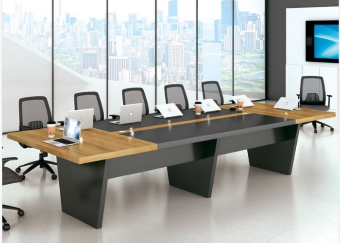 Bàn họp văn phòng mặt gỗ Chân vát 3m2 sang trong cho không gian