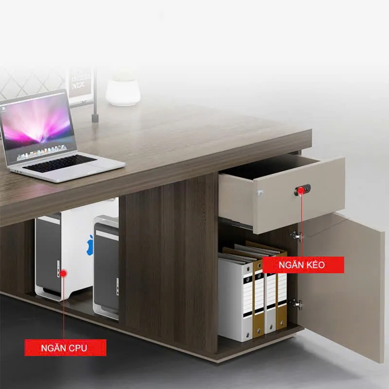 Bàn làm việc 2 người có vách ngăn lưới tối giản, hộc tủ lưu trữ và khung sắt chắc chắn trong văn phòng