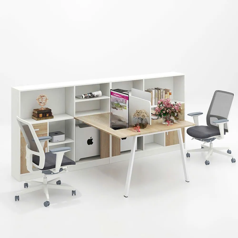 Cụm Bàn Làm Việc 2 Người Chân Sắt Kèm Tủ Sách - BC110