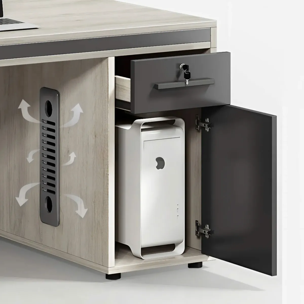Cụm Bàn Làm Việc 4 Người Chân Sắt Tủ Tiện Lợi 