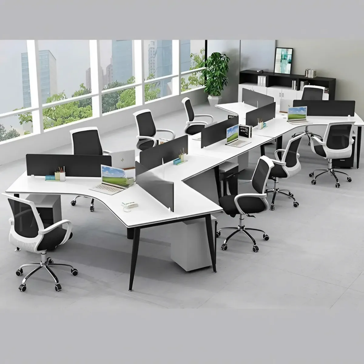 Cụm Bàn Làm Việc 8 Người Lượn Sóng Chân Côn