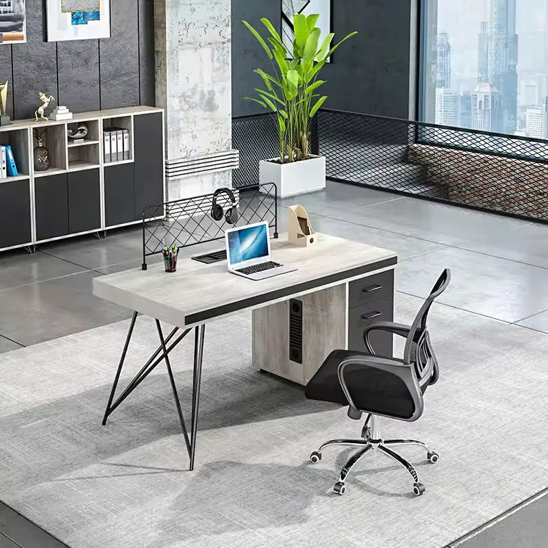 Cụm bàn làm việc chân sắt lưới có hộc tủ tiện lợi hiện đại cho văn phòng
