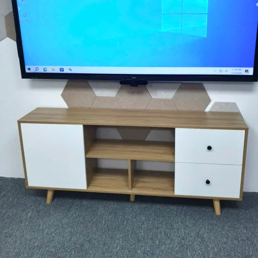 Kệ tivi gỗ dáng thấp với 3 ngăn kéo và kệ mở, thiết kế đa năng hiện đại, chân tròn cao, thích hợp cho phòng khách hoặc phòng ngủ