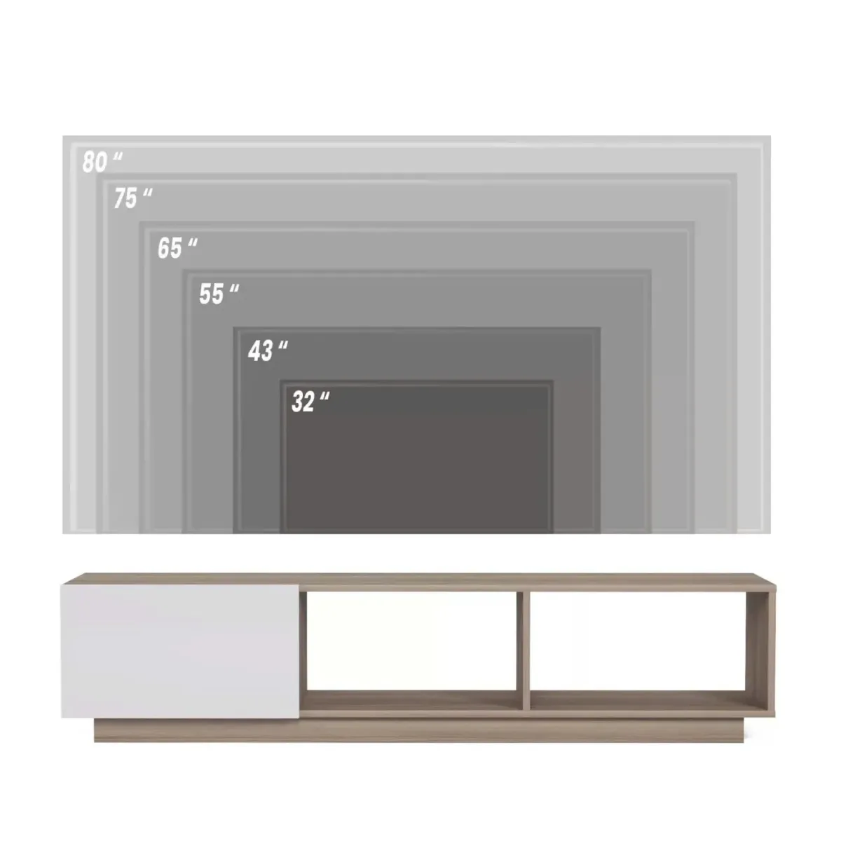 Kệ tivi dáng thấp phối cánh lật và kệ mở, chất liệu gỗ MDF, phong cách hiện đại, phù hợp không gian nội thất phòng khách tối giản.