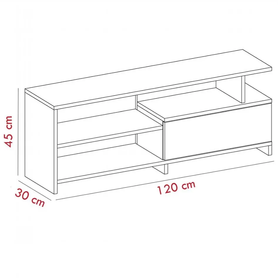 Kệ tivi gỗ MDF màu trắng có ngăn kéo và nhiều kệ mở, thiết kế hiện đại, phù hợp nội thất phòng khách tiện nghi và tối giản