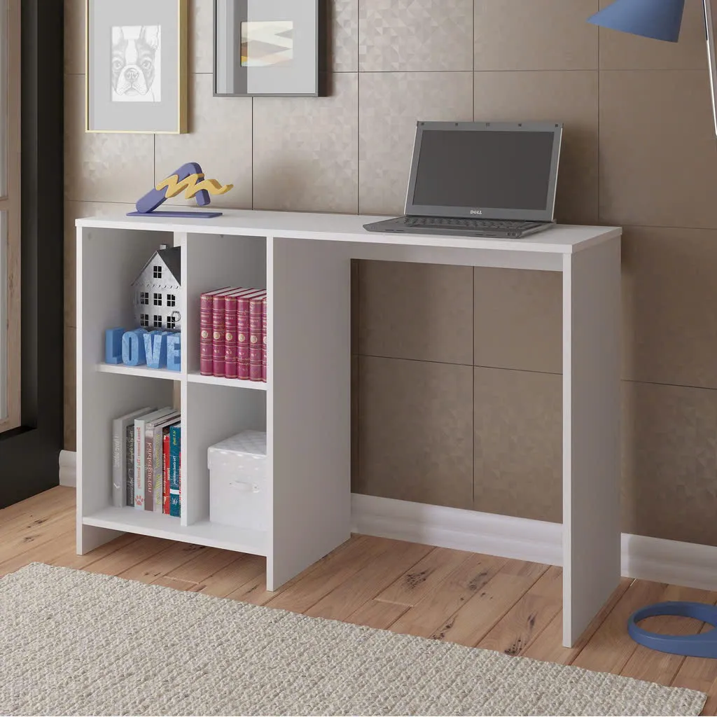Bàn làm việc gỗ hiện đại kèm kệ sách nhiều ngăn lưu trữ bên trái, tối ưu không gian