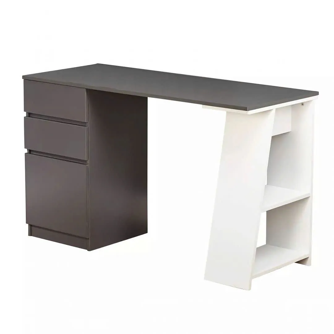 Bàn làm việc gỗ hiện đại, tích hợp tủ kéo 3 ngăn và kệ mở bên hông, thiết kế sang trọng và đa năng