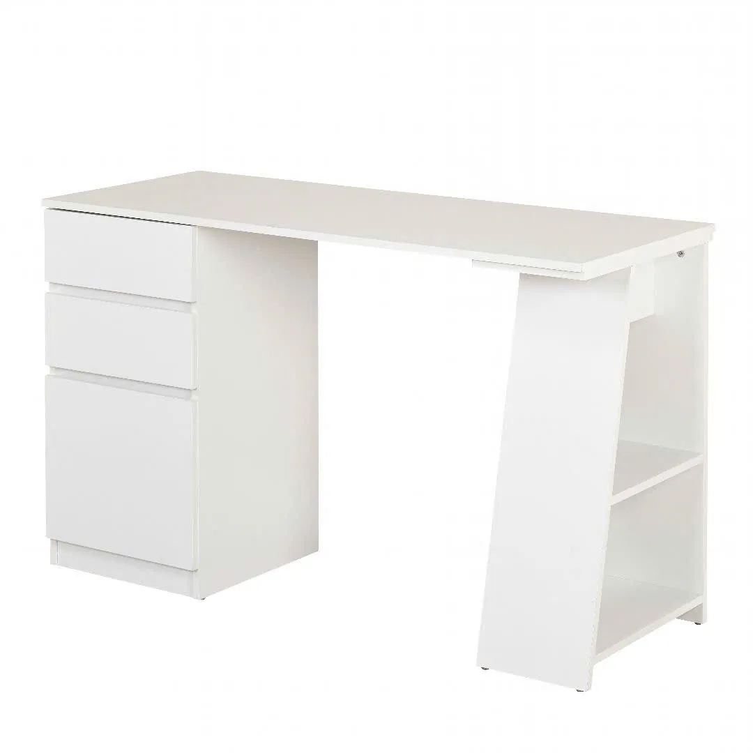 Bàn làm việc gỗ hiện đại, tích hợp tủ kéo 3 ngăn và kệ mở bên hông, thiết kế sang trọng và đa năng