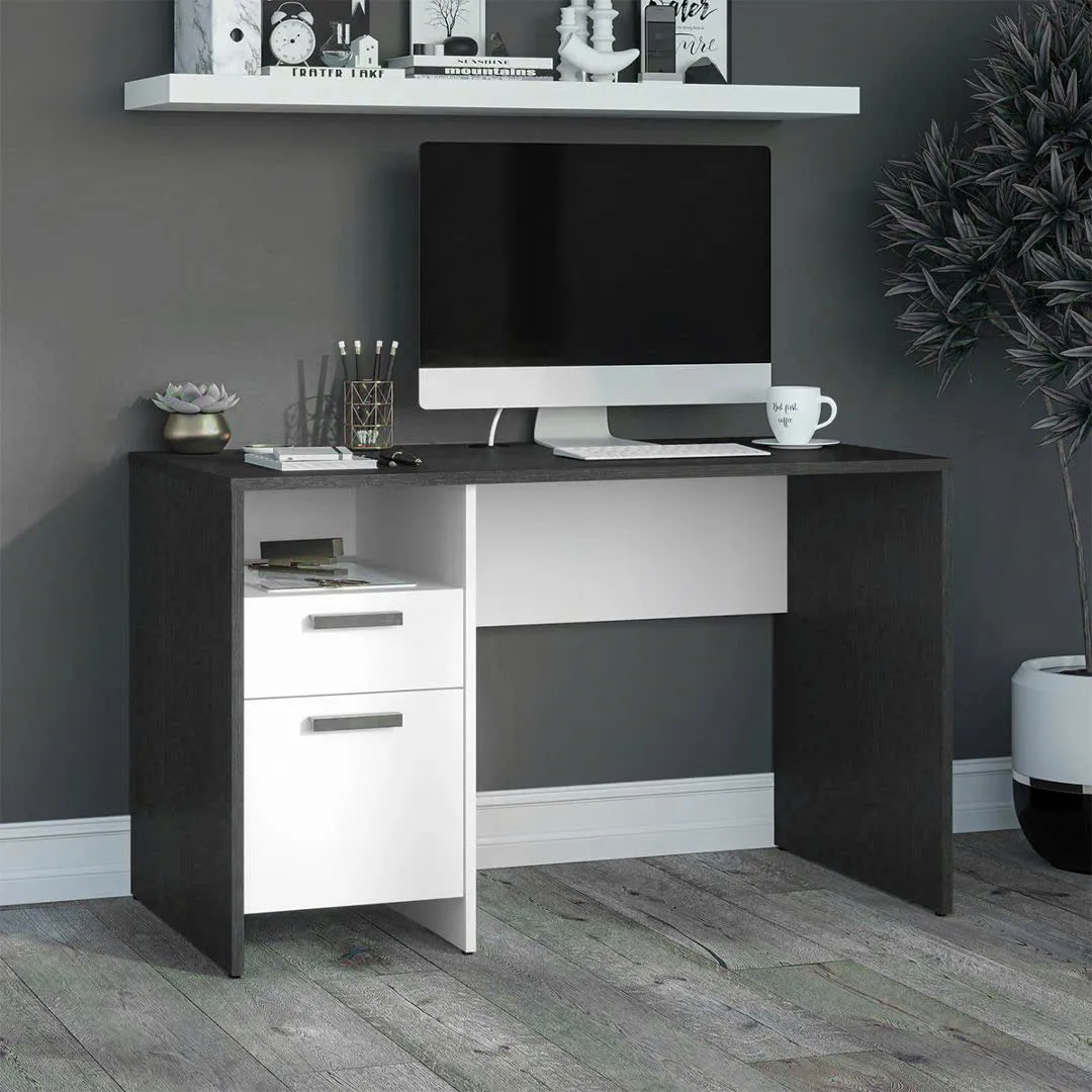 Bàn làm việc gỗ hiện đại tích hợp hộc tủ hai ngăn linh hoạt bên trái, phù hợp học tập và làm việc