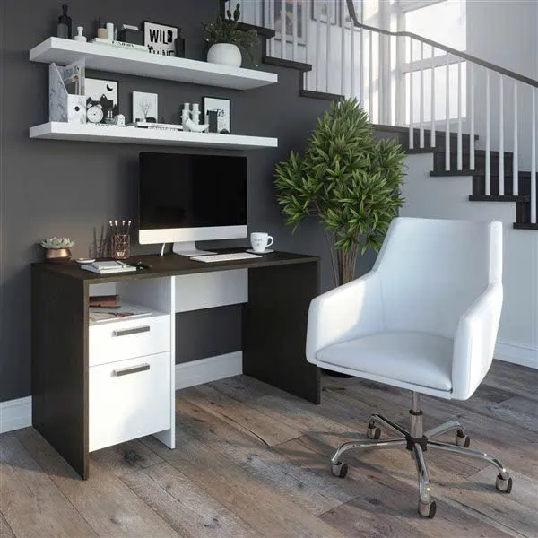 Bàn làm việc gỗ hiện đại tích hợp hộc tủ hai ngăn linh hoạt bên trái, phù hợp học tập và làm việc