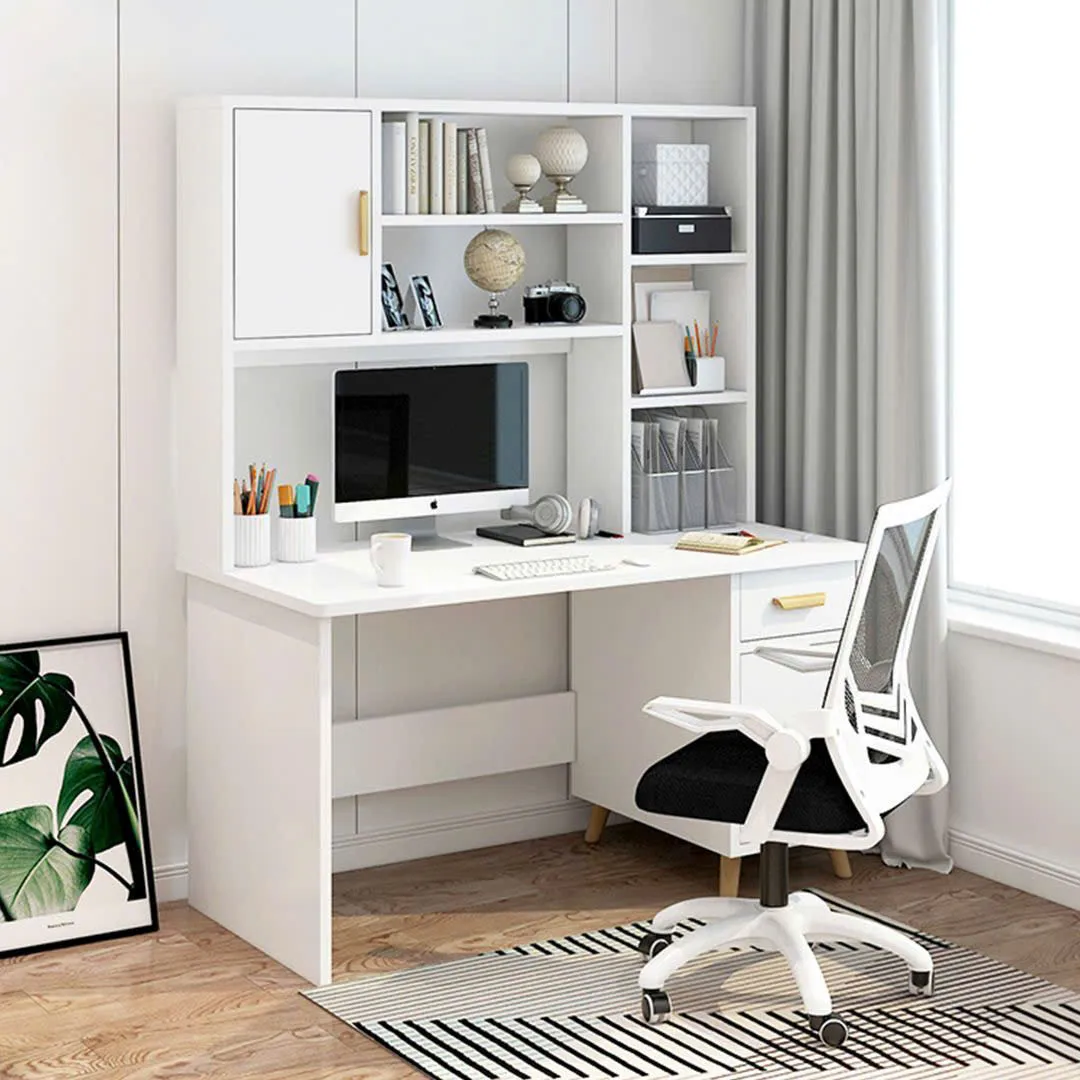 Bàn làm việc gỗ có tủ, kệ sách nhiều tầng, thiết kế linh hoạt và tiện lợi
