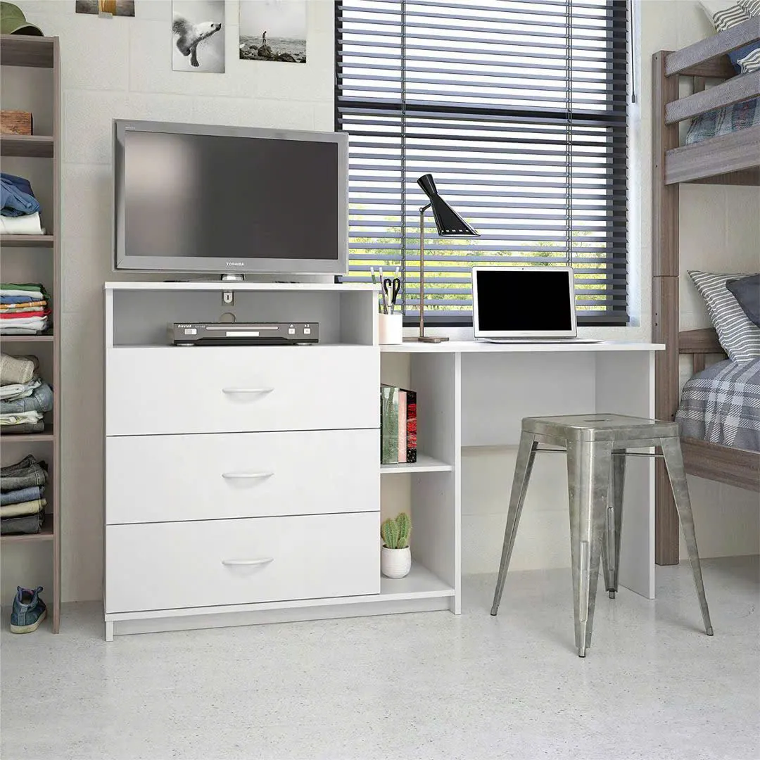Bàn làm việc gỗ thiết kế liền tủ 3 ngăn và kệ lưu trữ bên cạnh, tối ưu cho phòng học và làm việc nhỏ