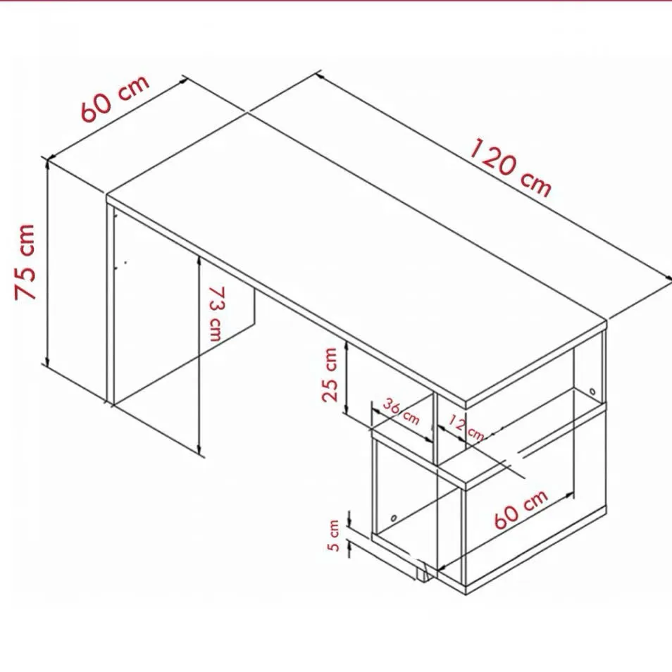 Bàn làm việc gỗ thiết kế tối giản, tích hợp kệ vuông bên hông, phù hợp học tập và làm việc tại nhà