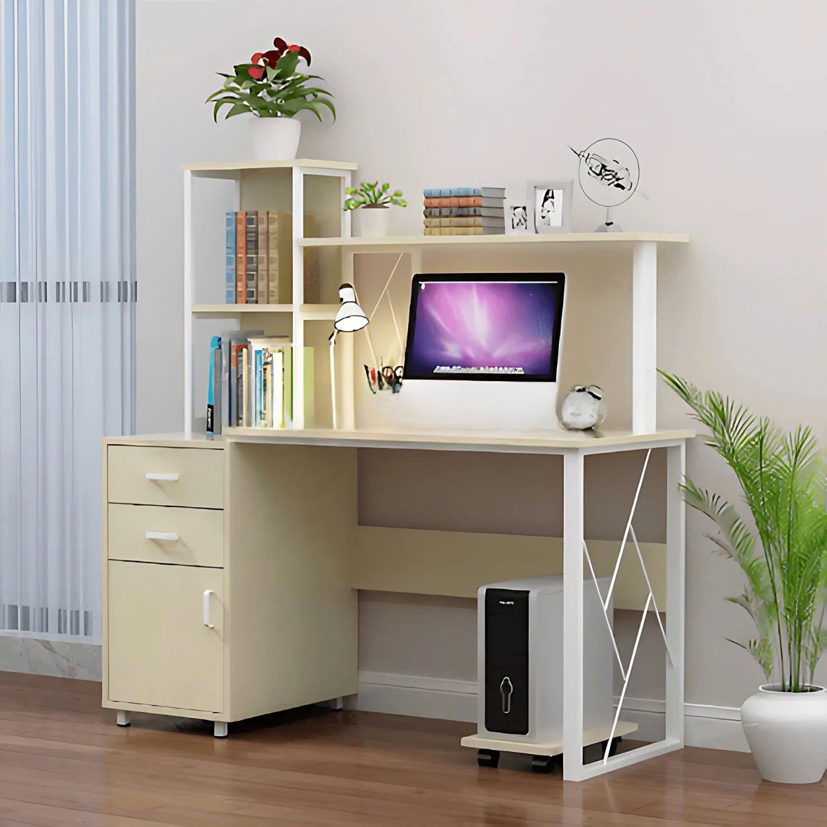 Bàn Làm Việc Chân Sắt Kệ Tầng Đa Năng 