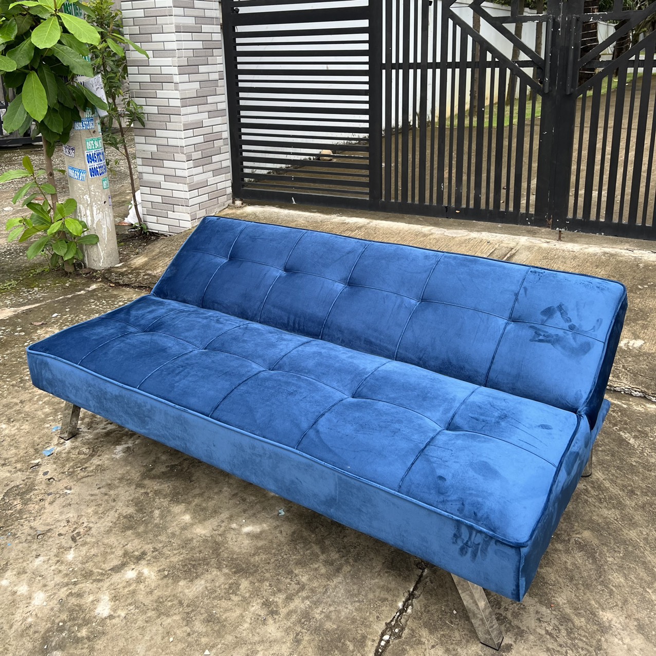 Ghế Sofa Giường Nằm Nhung Màu Xanh Navi - SFTM02