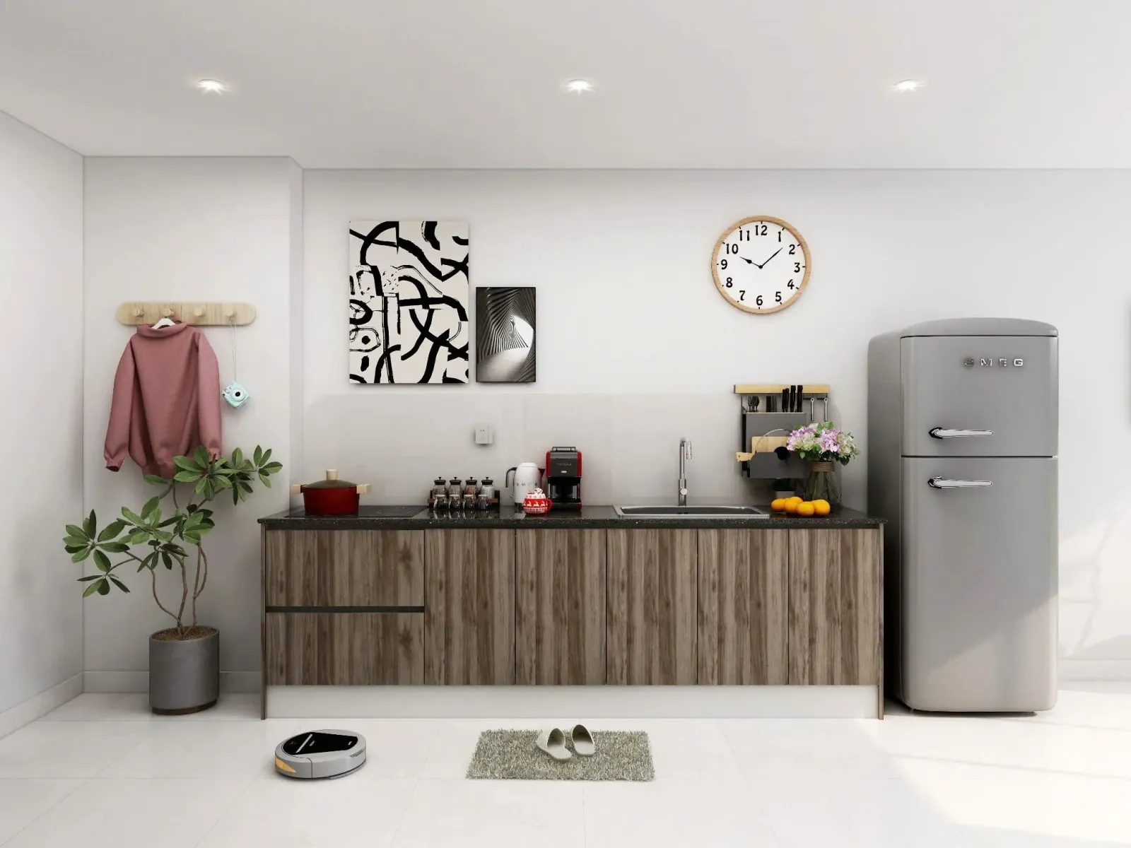 Tủ bếp gỗ MDF chất lượng cao với thiết kế chữ I đơn giản, hiện đại. Bề mặt vân gỗ tự nhiên kết hợp tông màu trung tính mang lại không gian bếp gọn gàng, sang trọng và tiện nghi.