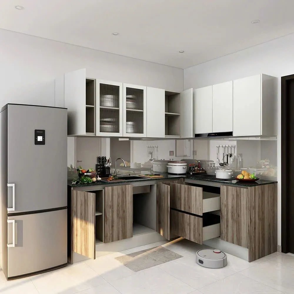 Tủ Bếp Chữ L Vân Sọc Thời Thượng