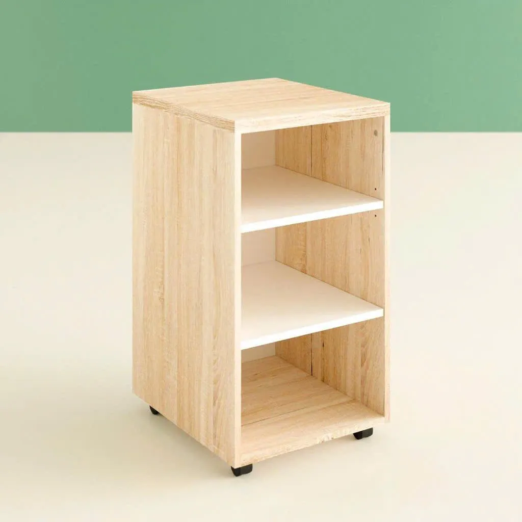 Hộc tủ gỗ 3 ngăn có bánh xe di động nhỏ gọn dùng cho bàn làm việc
