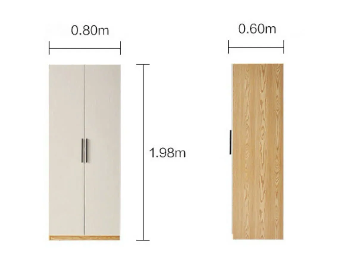 Kích Thước Tủ Quần Áo 2 Cánh Thiết Kế Tối Giản Chân Sát Nền - TQA27