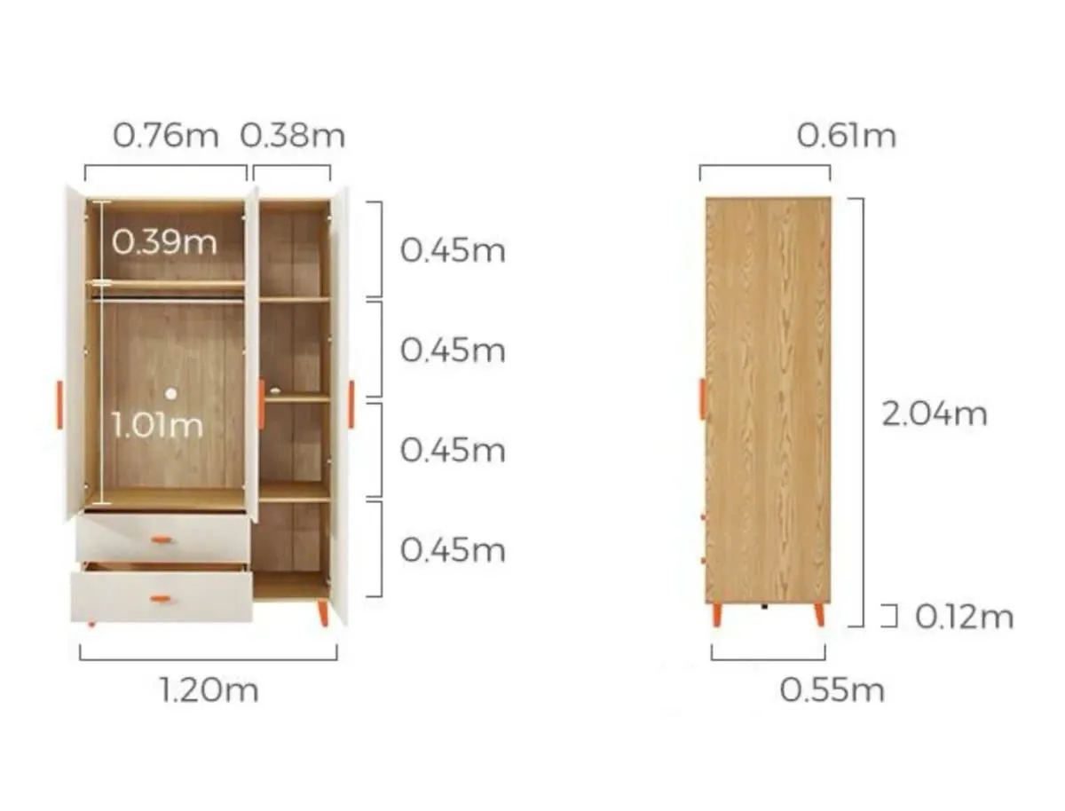 Kích Thước Tủ Quần Áo 3 Cánh Đa Năng Kèm 2 Ngăn Kéo Lưu Trữ