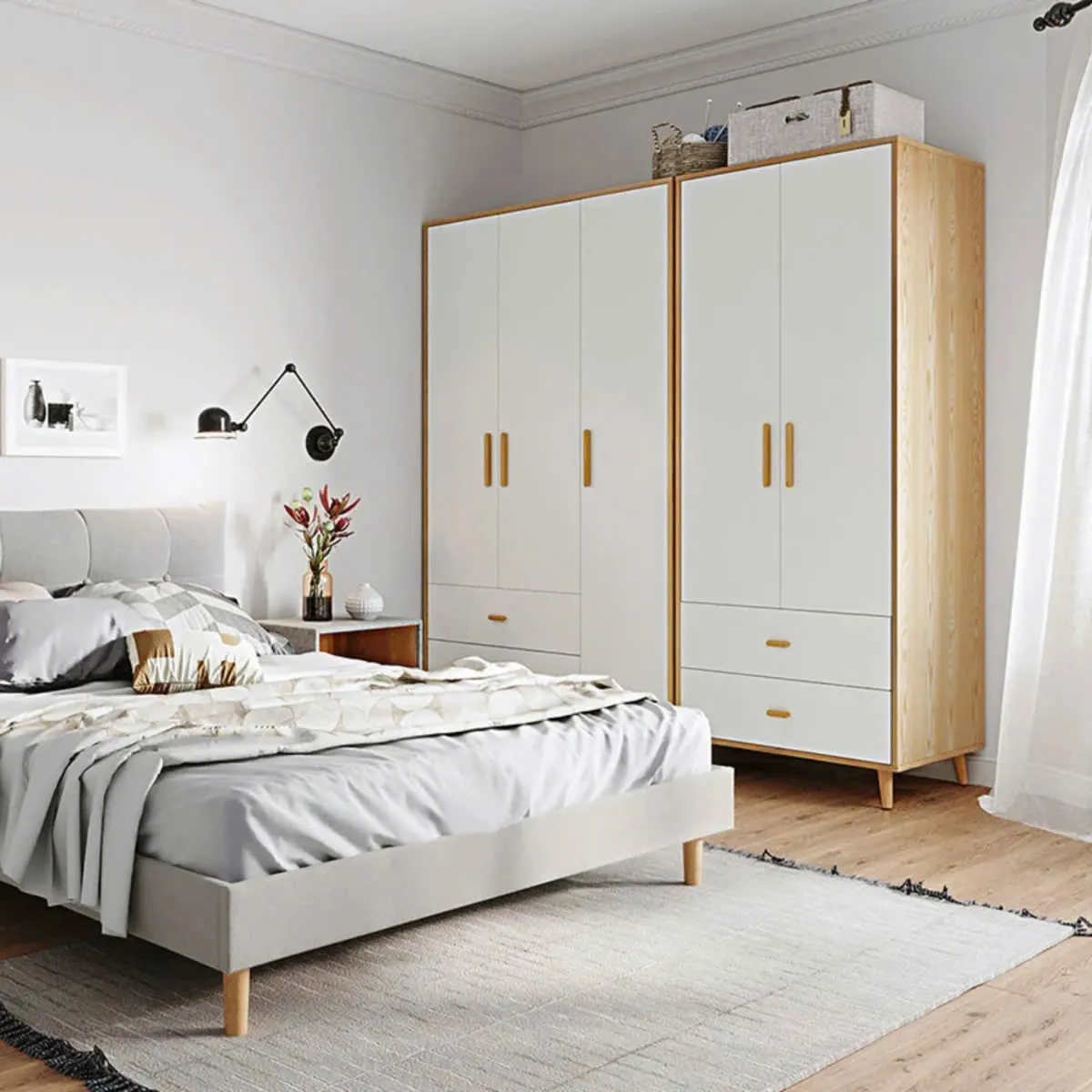 Tủ quần áo 3 cánh đa năng có 2 ngăn kéo lưu trữ hiện đại tiện lợi
