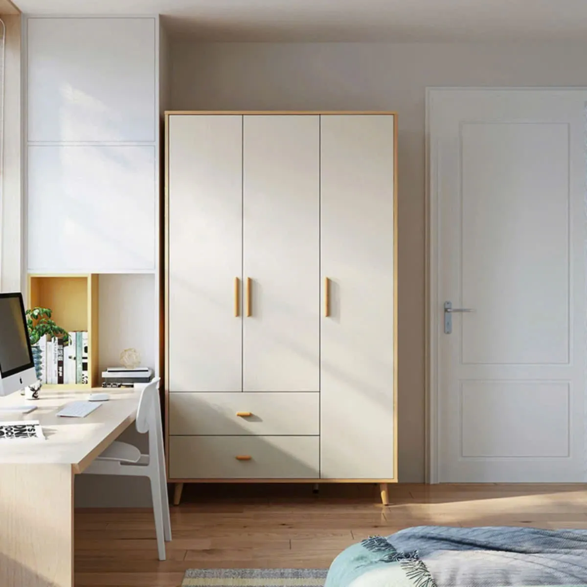 Tủ quần áo 3 cánh đa năng có 2 ngăn kéo lưu trữ hiện đại tiện lợi