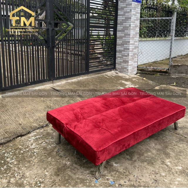 Sofa giường nằm nhung màu đỏ cao cấp SFTM01