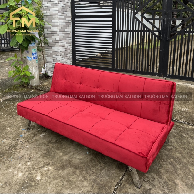 Sofa giường nằm nhung màu đỏ cao cấp SFTM01