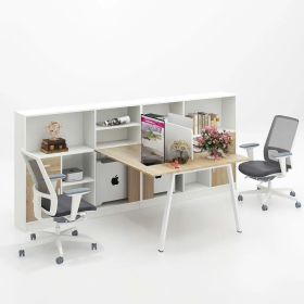 Cụm Bàn Làm Việc 2 Người Chân Sắt Kèm Tủ Sách - BC110