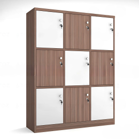 Tủ Gỗ Locker 9 Ngăn Kẻ Caro Nâu Trắng - TLK66