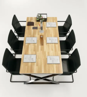 Bàn Họp Văn Phòng 2m4 Chân Sắt Mặt Gỗ Tự Nhiên- BH10