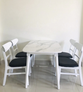 Bộ Bàn Ăn Gia Đình 4 Ghế Màu Trắng Giả Đá - BGA7