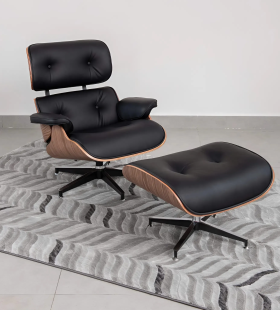 Ghế Giám Đốc Da Đen Khung Gỗ Kèm Đôn Chân - GGĐ50