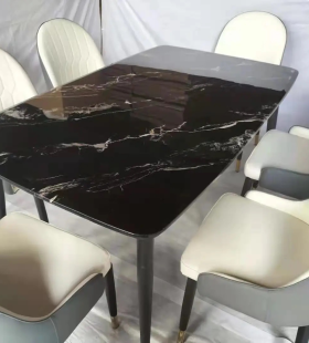 Bàn Ăn Gia Đình Mặt Đá Cẩm Thạch Đen Vân - BA2