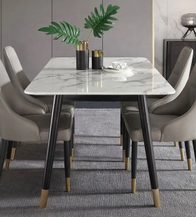 Bàn Ăn Gia Đình Mặt Đá Chân Mạ Vàng - BA3