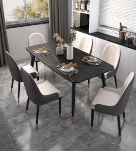 Bàn Ăn Mặt Đá Phiến Màu Đen - BA5