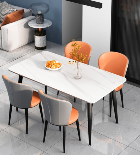 Bàn Ăn Gia Đình Mặt Đá Phiến Trắng Vân Mây - BA6