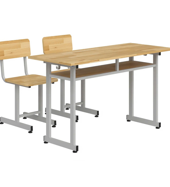 Bàn Học Ghế Sinh Đôi Gỗ Cao Su Khung Sắt Chắc Chắn - BGHS38