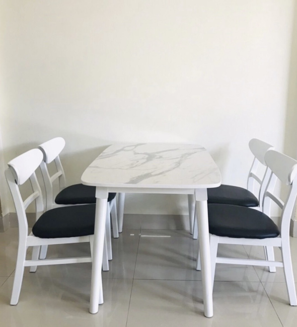 Bộ Bàn Ăn Gia Đình 4 Ghế Màu Trắng Giả Đá - BGA7