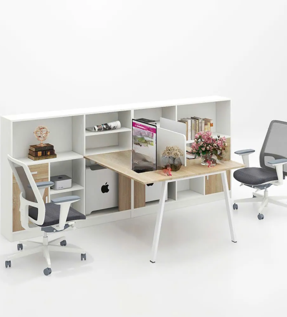 Cụm Bàn Làm Việc 2 Người Chân Sắt Kèm Tủ Sách - BC110