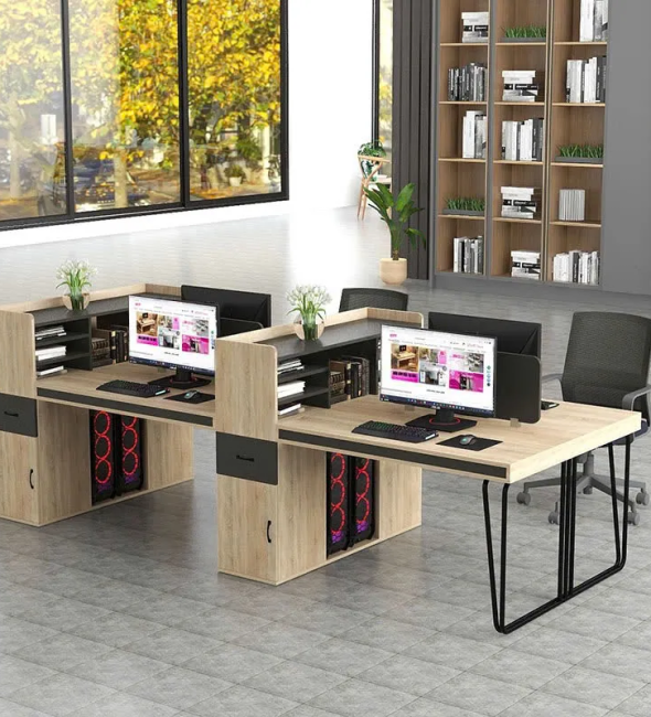  Cụm Bàn Làm Việc 4 Người Có Vách Ngăn Kệ Sách - BC115