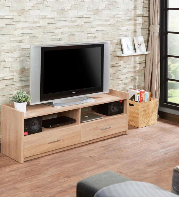 Kệ Tivi Gỗ MDF 2 Ngăn Kéo Và Kệ Mở Đối Xứng - KTV29
