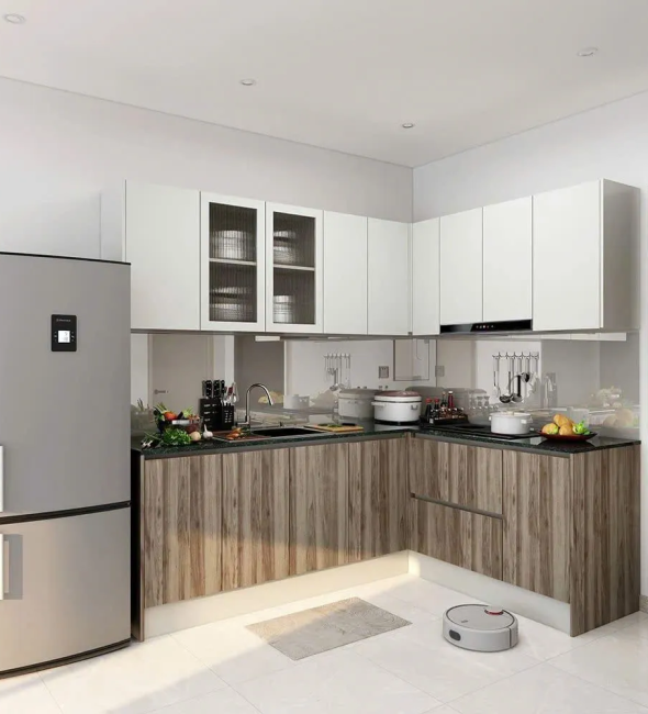 Tủ Bếp Chữ L Vân Sọc Thời Thượng - TB36