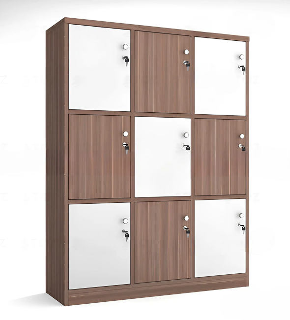 Tủ Locker 9 Ngăn Màu Caro Nâu Trắng - TLK66