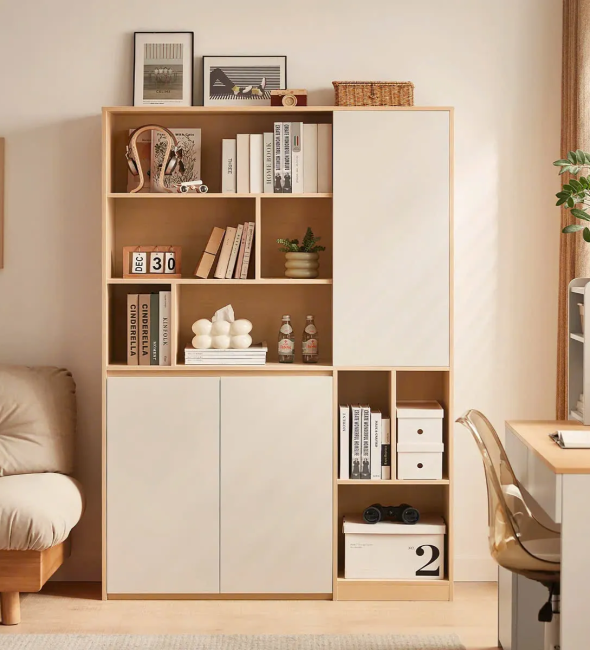 Tủ Tài Liệu Gỗ Có Cánh Kết Hợp Kệ Trang Trí - THS282